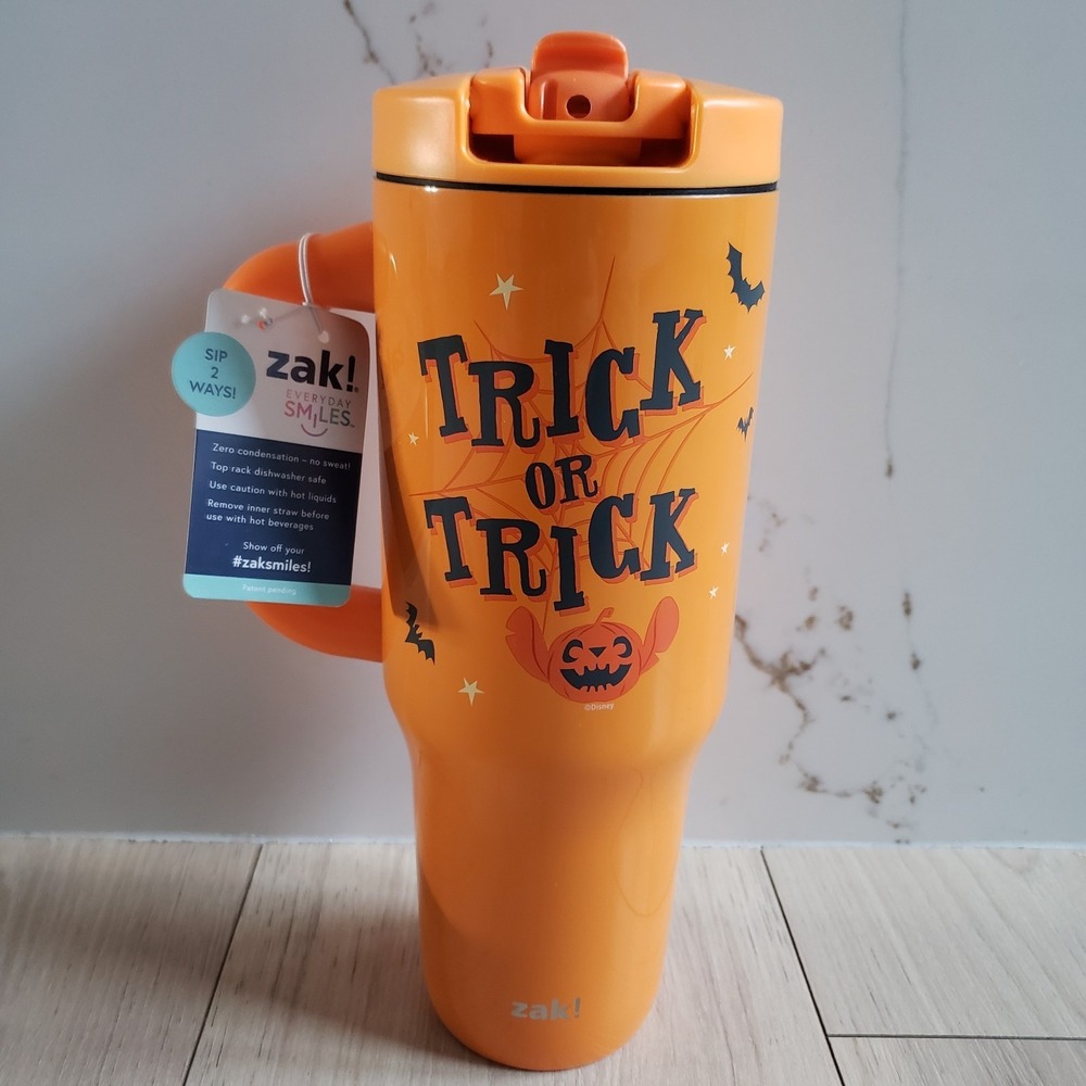 Disney Stitch Halloween 40oz Zak Tumbler Trick Or Treat 2-in-1 Lid Cup NWT - Picture 2 of 5